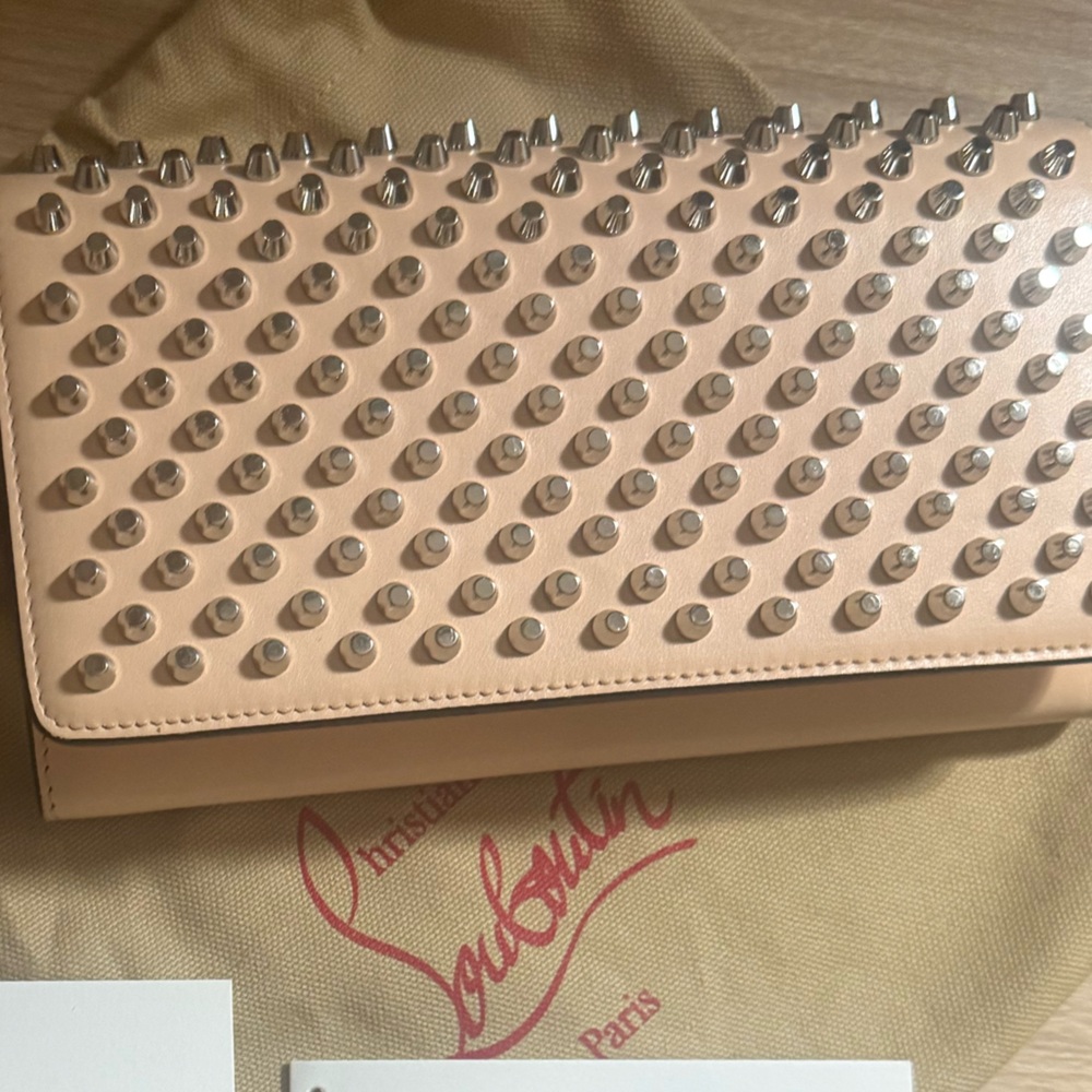 Christian Louboutin Macaron Wallet Calf Spikes Mystic Pink Gold - Picture 7 of 16